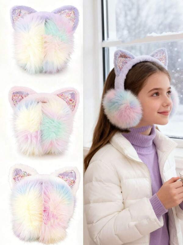 Cute Ear Muffs, Fluffy Ear Muffs With Shiny Decor - Soft & Comfortable Winter Headwear For Girls, Pink And Gentle Tones, Perfect For Autumn/Winter Season, Adorable Ear Muffs