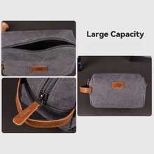 1pc Customized Men's Canvas Toiletry Bag, Large Capacity Handheld Travel Organizer, Men's PU Leather Cosmetic Bag, Can Be Engraved With Name/Letter, Men's Leather Accessories, Suitable For Business Trip, Commute, Gym, Groomsmen, Father's Day, Birthday, Anniversary, Valentine's Day, Gift For Husband, Dad, Son, Boyfriend, Bachelor, Christmas - Multicolor - View 8