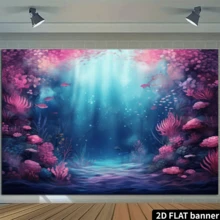 2D Plat 1 pièce, fond de photographie sous-marin avec écailles de paillettes violettes et bleues de varech, décoration d'anniversaire de sirène, toile de fond pour gâteau de fête, accessoires de photomaton, fournitures de fête