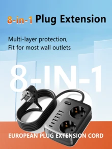 1个45°倾斜旅行适配器 | 2个USB-C端口（100W PD充电）+ 4个USB-A端口 | 8合1多功能充电集线器，适用于笔记本电脑、手机、平板电脑、相机等 | 小巧便携设计，是旅行、办公和居家桌面的理想之选 | 采用阻燃耐热材料制成，内置智能保护芯片，性能可靠 | 兼容全球电压，多端口和宽间距插头，节省空间。