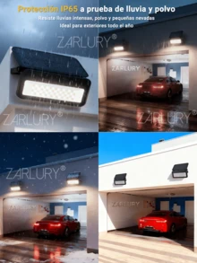 Zarlury Lámpara Solar de Pared 1200LM con Sensor PIR, 3 Modos + 3 Tonos de Luz, Batería Desmontable 3600mAh, Vidrio Texturizado, IP65 para Jardín, Terraza, Entrada y Pasillos. Fácil instalación y súper brillante. - Negro - Ver 9