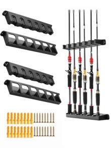 2个装水平式鱼竿架，壁挂式鱼竿架，适用于车库，鱼竿收纳
