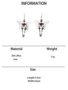 1 对哥特式复古夸张心形骷髅骨天使翼个性万圣节耳环，适合女士情人节、妈妈、母亲节、礼物