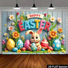 70x43 Happy Easter Banner Flag 1pc Vibrant Easter Bunny And Colorful Eggs Banner - 70x43 Polyester, "Happy Easter" Holiday Decor Flag, No Electricity Needed, Great For Indoor/Outdoor Celebrations And Photography Backdrop - Multicolor - View 4