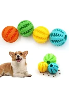 Natural Rubber Durable Interactive Pet Chew Toy Ball, Dog Dental Cleaning Snack Toy - Multicolor - View 3
