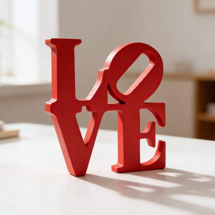 红色LOVE木质字母桌面摆件，浪漫桌面装饰，适合情人节情侣房间布置，可用于卧室、客厅、书架或咖啡桌摆放，创意礼物之选，为甜蜜的家增添温馨氛围，节日装饰。 - 紅色 - 查看 1