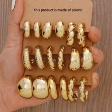 3-9对欧美时尚高品质女士耳环套装，包含水滴形、螺旋形、油炸面团扭纹等几何复古元素，风格优雅简约，让您成为众人瞩目的焦点，是送给女友和朋友的完美礼物，适合日常、派对、宴会和约会等场合。 - 金色6 - 查看 6