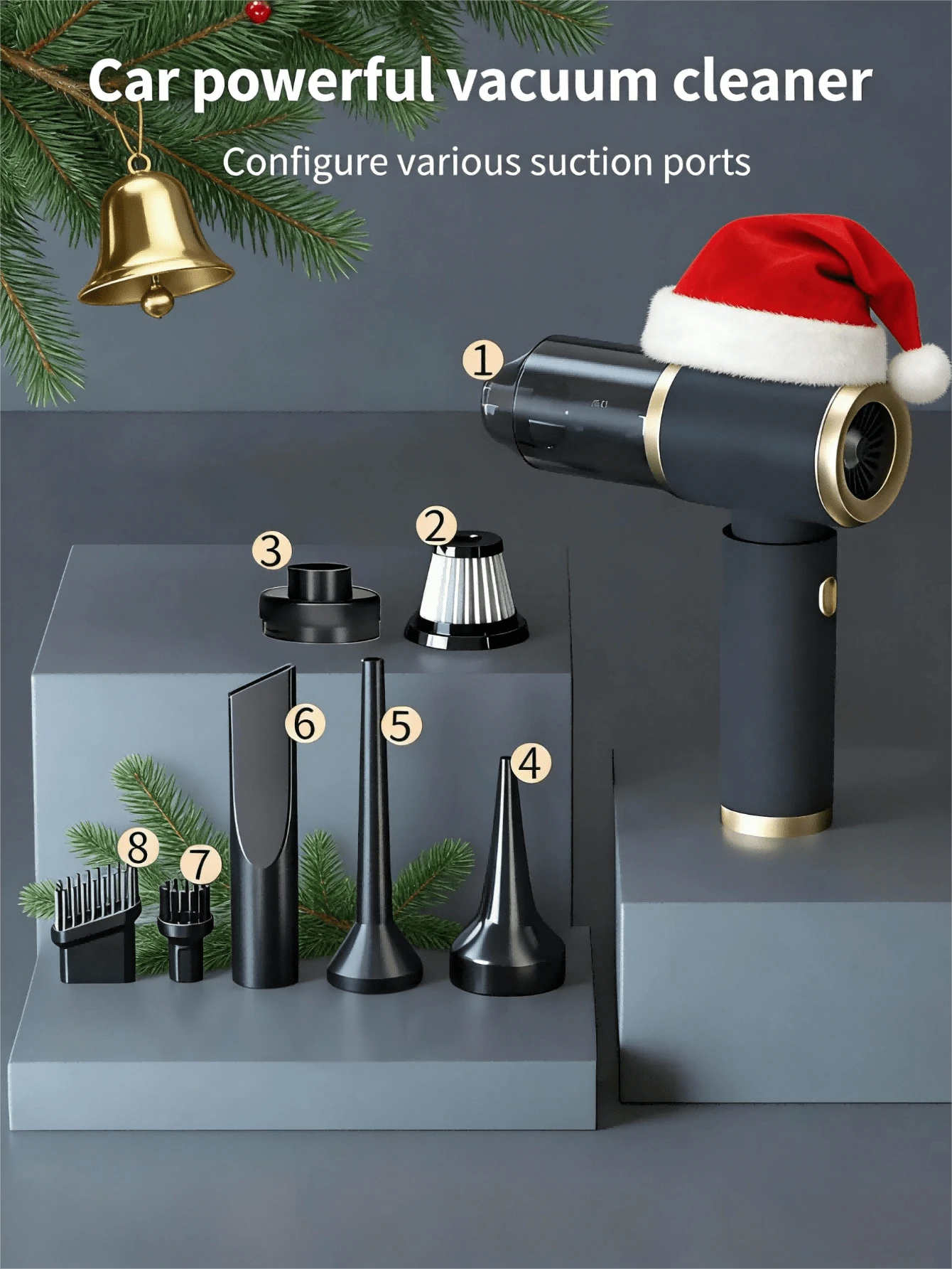 1 件[家庭和汽车使用]5000Pa 高吸力无线吸尘器，吹扫和吸尘二合一，7 合 1 礼盒装，USB 可充电，电池寿命长，缝隙清洁，沙发清洁，汽车和家居清洁工具，万圣节和圣诞节礼物 - 黑色 - 查看 1