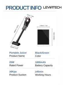 LEVIATECH 1 Aspiradora inalámbrica portátil de mano, Aspiradora inalámbrica para coche con succión ciclónica de 6kPa, Aspiradora recargable de alta potencia, Adecuada para coche/oficina/hogar - XC-109 - Ver 5