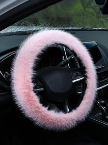 1pc Imitation Flower Fox Mink Plush Car Steering Wheel Cover, Warm Anti-Slip Universal Auto Wheel Sleeve, High-End Elegant Winter Driving Accessory - one-size - View 4