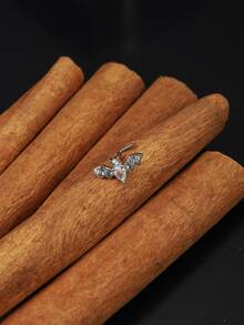 1pc Gothic Style Stainless Steel Red Rhinestone Bat Nose Stud, Unisex Dark Style Party Piercing Accessory