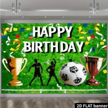 1pc Football Party Decoration, Birthday Banner Background, Football Theme Backdrop, Suitable For Football Birthday Party Photo Background Banner Wall Decor Props Party Supplies - Green - View 3