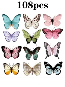 108pcs/Set Colorful 3D PVC Butterfly Decorative Stickers, Suitable For Packaging, Decoration, Selfie, Live Streaming Background, DIY Jewelry Hanging Decor. Wall Decor For Bedroom, Living Room, Home, Dining Room, Hotel, Wedding, Holiday Gifts, Birthday, Graduation, Personal Stickers, School Decor, Dorm Decor, Home Decor, Room Decor, School Supplies - Multicolor - View 14