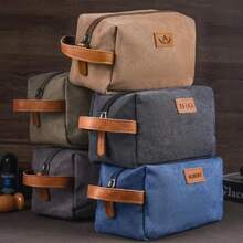 1pc Customized Men's Canvas Toiletry Bag, Large Capacity Handheld Travel Organizer, Men's PU Leather Cosmetic Bag, Can Be Engraved With Name/Letter, Men's Leather Accessories, Suitable For Business Trip, Commute, Gym, Groomsmen, Father's Day, Birthday, Anniversary, Valentine's Day, Gift For Husband, Dad, Son, Boyfriend, Bachelor, Christmas - Multicolor - View 4