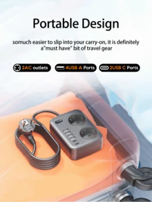 1个45°倾斜旅行适配器 | 2个USB-C端口（100W PD充电）+ 4个USB-A端口 | 8合1多功能充电集线器，适用于笔记本电脑、手机、平板电脑、相机等 | 小巧便携设计，是旅行、办公和居家桌面的理想之选 | 采用阻燃耐热材料制成，内置智能保护芯片，性能可靠 | 兼容全球电压，多端口和宽间距插头，节省空间。