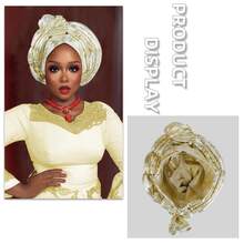 1件装时尚非洲自动头巾尼日利亚女士头巾成品婚礼头巾 - 彩色 - 查看 7