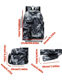 返校/毕业季大容量百搭简约时尚旅行多功能三件套背包，适合各种场合 - 黑色 - 查看 5