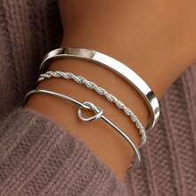Set Of 3 Exquisite Women's Bracelets: Heart Knot Bracelet + Sparkly Bracelet + Twisted Rope Bracelet - Bạc - Xem 2