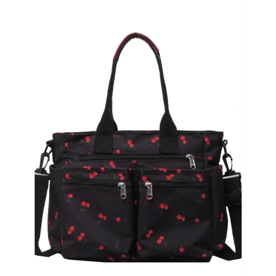 Bolsa tote de mujer con patrón de cerezas, bolsa cruzada linda para uso diario, bolsa casual, moderna y versátil de alta calidad para el traslado diario, bolsa de compras a la moda para chicas - Negro1 - Ver 1