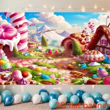 2D Flat Banner1pc Fantasy Candy Land Landscape Background Ice Cream Dessert Lollipop Photography Backdrop Cake House Birthday Party Decoration Banner Photo Studio Props Backgrounds Banner Decorations - 1 - View 5