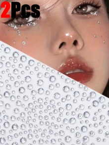 2pcs Silver Face Glitter Stickers, Suitable For Rave Parties, Makeup, Rhinestone Stickers, Y2K Style Music Festival DIY Eye & Face Gems, Valentine's Day Gift - Multicolor - View 6