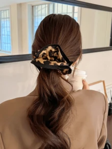 1个超大号甜辣豹纹四层发圈，复古优雅低马尾发绳，高端发饰，化妆居家健身女士配饰 - 彩色 - 查看 5