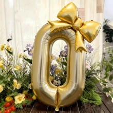 2个/套，40英寸白色金色数字气球，21英寸金色蝴蝶结铝箔气球，适用于婚礼、生日、周年纪念、情人节装饰