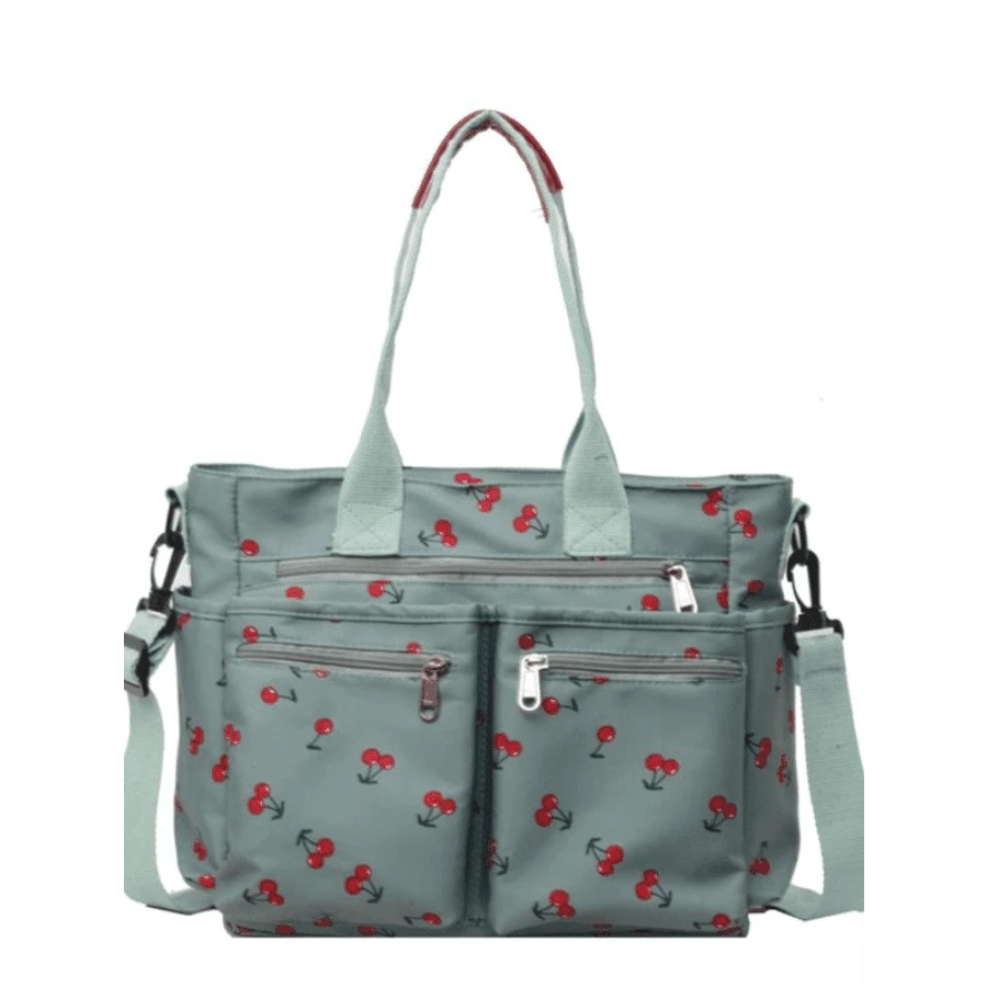 Bolsa tote de mujer con patrón de cerezas, bolsa cruzada linda para uso diario, bolsa casual, moderna y versátil de alta calidad para el traslado diario, bolsa de compras a la moda para chicas - VERDE - Ver 1