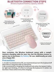 四合一键盘保护套，兼容三星 Galaxy Tab 和 iPad、Redm iPad SE，包含可拆卸无线蓝牙键盘（150mAh）和鼠标，平板电脑保护套带笔槽（粉色） - 粉色 - 查看 7