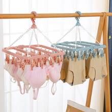 1pc Multi-Function Foldable Detachable Drying Rack, Clothesline With Clips For Socks, Underwear, Suitable For Bedroom, Bathroom, Balcony, Wardrobe, Essential For Back To School - Grey - View 4