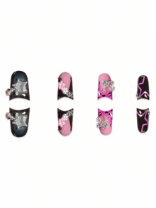 24个情人节美甲夹，设计甜美、时尚、高端，饰有浮雕心形水滴和蝴蝶结装饰——粉色和裸色撞色拼接——适合女孩和女士。礼品包含果冻胶和指甲锉。 - 紅色 - 查看 6