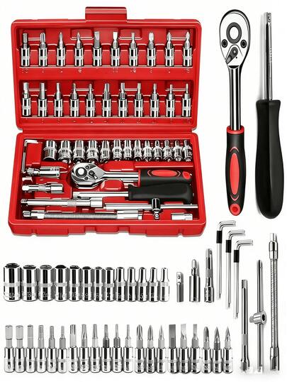 46 Piezas Kits de reparación de automóviles, juegos de llaves de trinquete, herramientas combinadas de reparación de automóviles