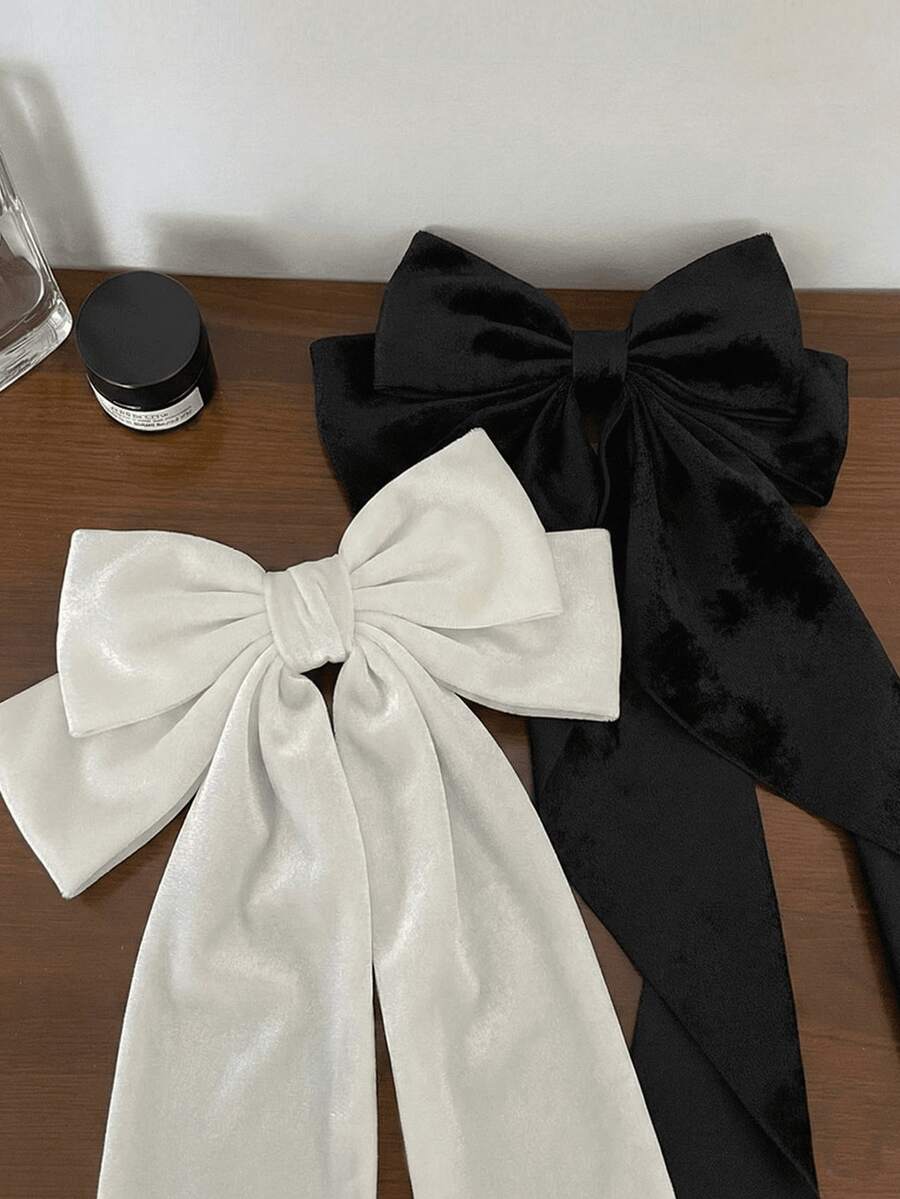 2个天鹅绒超大黑色蝴蝶结发夹，白色蝴蝶结发夹，复古蝴蝶结发夹，可爱蝴蝶结，适合日常佩戴、节日礼物、派对、圣诞节、情人节、感恩节等场合，爪夹，发夹，发卡，头部饰品，女士发饰，发卡，夏季，旅行