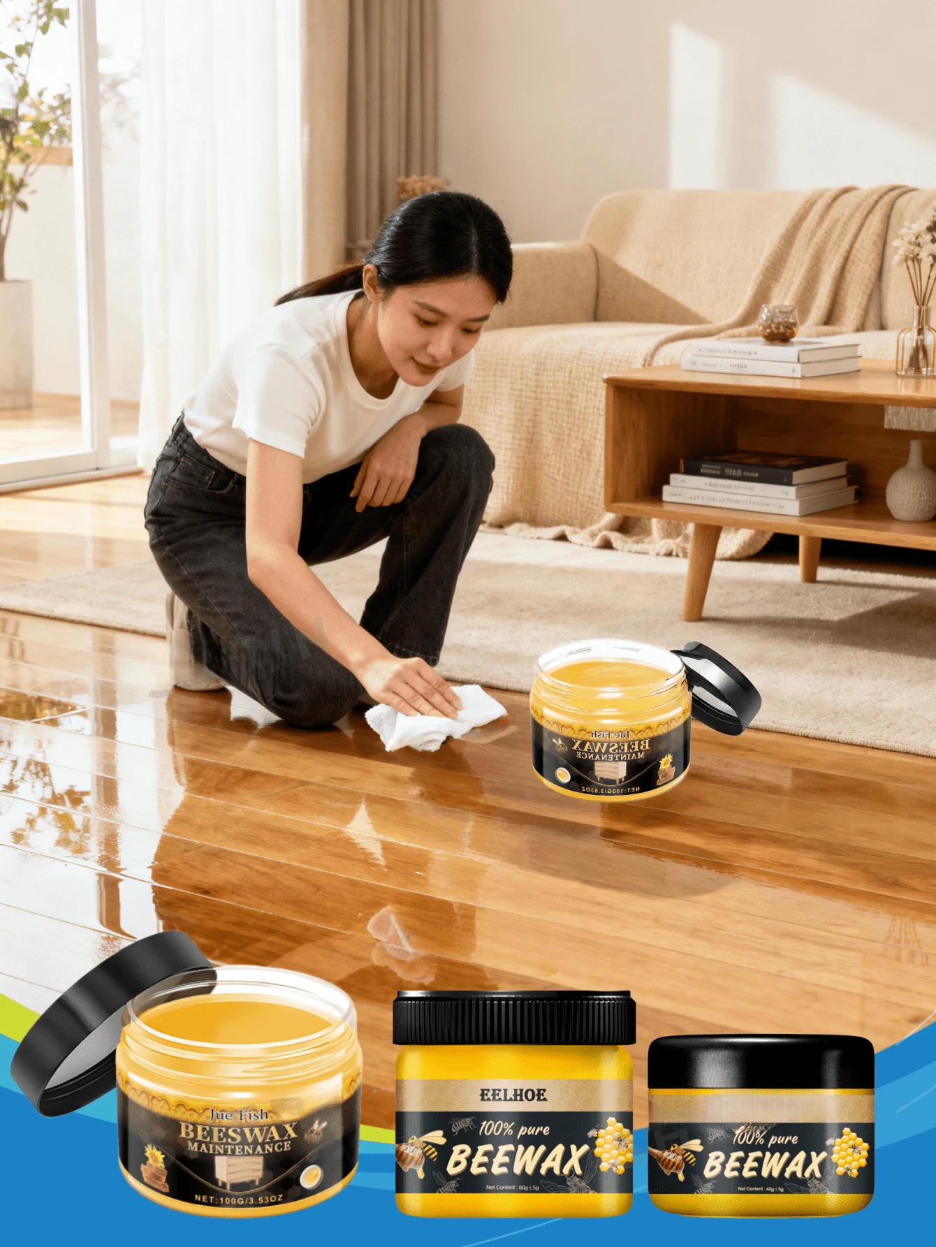 100g Cera de abeja Pulimento y crema de cuidado para muebles, adecuado para restaurar mesas, escritorios, muebles antiguos, proporciona protección con brillo profundo, evita grietas y sequedad, kit de cuidado del hogar DIY, restauración de muebles vintage y modernos, pulimento de cera de abeja, cuidado de la madera, reparación de muebles, pulimento de antigüedades, cuidado de la madera DIY, pulimento natural, pulimento, iluminador, prevención de grietas, kit de mantenimiento del hogar