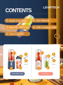 1pc 400ml Wireless Portable Electric Juicer Blender, USB Rechargeable Mini Fruit Juice Mixer With 6 Blades And Dual Cups, Multifunctional Juicing Cup Blender For Home Or Outdoor Kitchen, Suitable For Extracting Vegetables, Fruits And Making Milkshakes - Single Cup With Lid - View 6