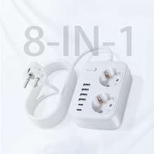 1pc 45° Tilted 8-In-1 Travel Adapter: Compact & Portable With 2 USB-C + 4 USB-A Ports Multi-Plug Charging Hub, Suitable For Simultaneous Fast Charging Of Multiple Devices, Flame Resistant & Heat-Resistant Shell, Essential Desktop Gadget For Travel - EU F Type Plug(220-240V) - View 2