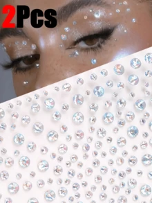 2片装3D闪亮星空水钻面部贴片，DIY音乐节派对妆容装饰，适用于头发、眼睛、面部和身体，情人节礼物套装