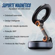 Suporte magnético com ventosa e trava fácil de encaixar com um toque. Ajuste 360° e forte magnetismo estilo MagSafe. - Preto - Visão 2