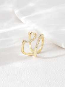 1pc Copper Micro-Inlaid Geometric Nail Ring, Fashionable & Elegant Delicate Nail Decoration Adjustable Ring Suitable For Women's Daily Wear - Yellow Gold - View 10