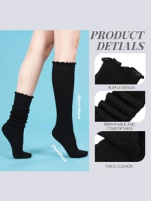 3/6 Pairs Womens Slouch Ruffle Socks Warm Knit Scrunch Knee High Boot Socks With Ruffle Trim For Winter Party - 3 Pairs Of Multiple Colors - View 2