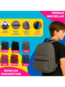 KIT MATERIAL ESCOLAR COMPLETO MOCHILA MENINO ENSINO FUNDAMENTAL MÉDIO FACULDADE ESCOLA ESTOJO CADERNO MASCULINO AZUL papelaria - Multicolorido - Visão 2