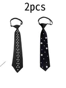 女士领带一条 - 黑色领带，镶嵌闪亮水钻（类似仿珍珠），可调节优雅领带，闪亮配饰，可搭配衬衫和西装外套，是婚礼、活动/办公室/派对的理想之选，也是Y2K酷女孩穿搭装饰的完美点缀。 - 彩色 - 查看 9