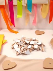 10/20/40/50/80/100/150/200/300/400个白色心形夹子，白色迷你木质心形衣夹，带心形图案的木质衣夹，木质弹簧照片纸夹，家居婚礼情人节装饰夹，床品晾干夹，心形木质衣夹照片纸迷你夹子 - 白色 - 查看 4