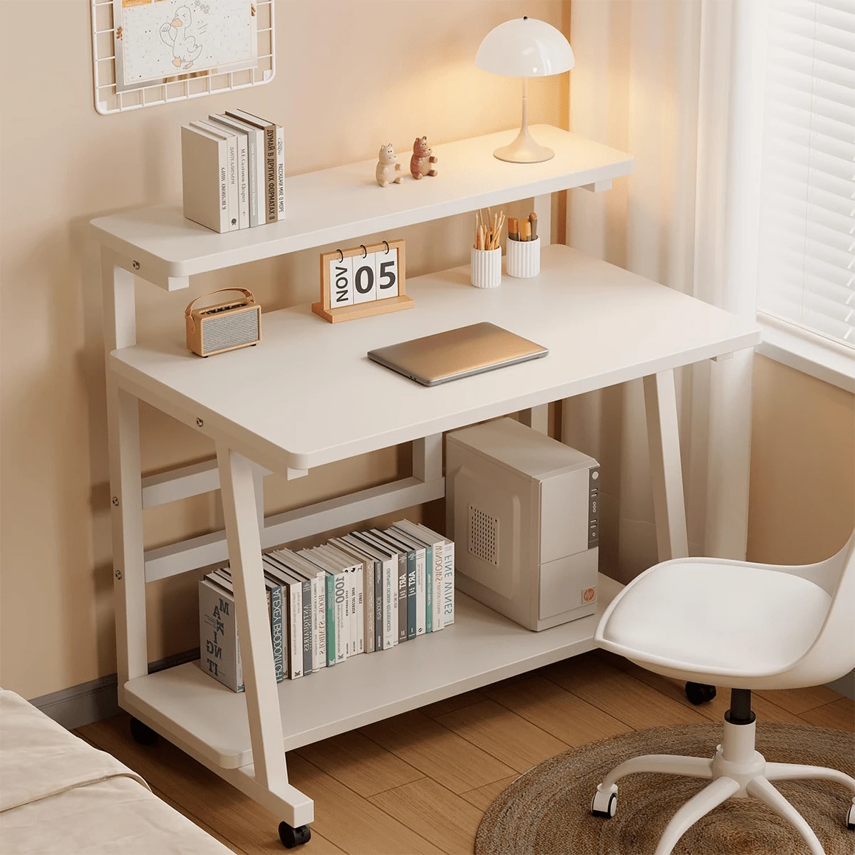 Large Space Storage Liftable Double-Layer Home Study Table Desk With Bookshelf 80*40cm - Multicolor - View 1