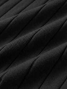 男士纯色竖条纹针织毛衣，简约百搭长袖上衣 - 黑色 - 查看 4