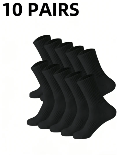 1/5/10 Pairs Of Men's Mid-Calf Socks, Men's Socks, Men's And Women's Socks, Solid Color Socks, Suitable For Daily Wear By Men And Women