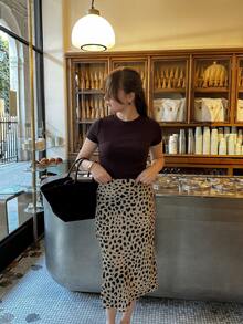 QIANZHIDU 豹纹半身裙，适合派对、办公室、短裙、音乐节、休闲户外、街头时尚、秋季、学校、情人节、约会、优雅复古、商务休闲、教师装、新年派对裙、感恩节等场合。 - 卡其色 - 查看 6