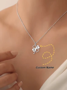1pc Customizable Personalized Clover Necklace, Lucky Clover Necklace, Women's Necklace, Initials Custom, Custom Necklace, Women's Jewelry, Creative Necklace, Lucky Gift, Birthday/Christmas Gift, Valentine's Day Gift, Personalized Gift - Multicolor - View 7