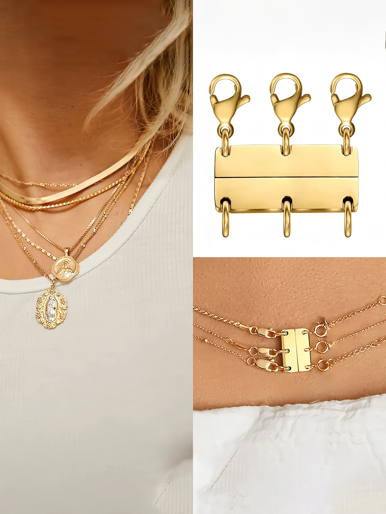 Multi-Layer Magnetic Necklace Clasp, Suitable For Necklace Stacking, Gold & Silver Detachable Colors, For Necklace Separation, Extension, Stacking, Jewelry Making