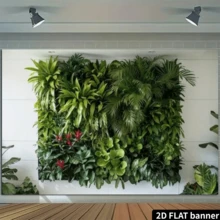 1 pieza Decoración de pared vertical de jardín plano 2D con vegetación, utilería fotográfica, bandera de poliéster para el hogar, la habitación y la decoración de paredes, decoración de fondo para fiestas, suministros para fiestas, regalo, fondo decorativo - Verde - Ver 5